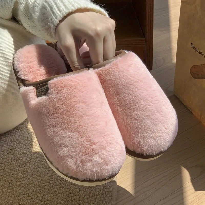 PVC non-slip plush winter slippers in blue brown coffee pink and white colours