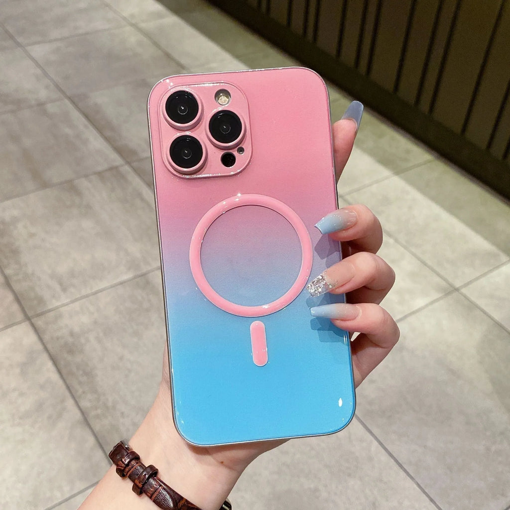 Luminous magnetic suction iPhone case in gradient TPU PC with embossed craft and all-inclusive cover
