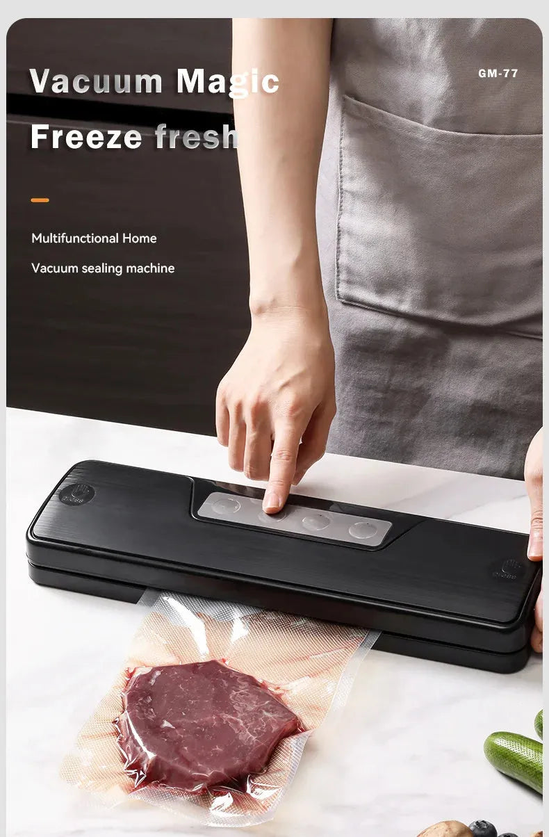 Automatic vacuum sealing machine with compact design for household food preservation