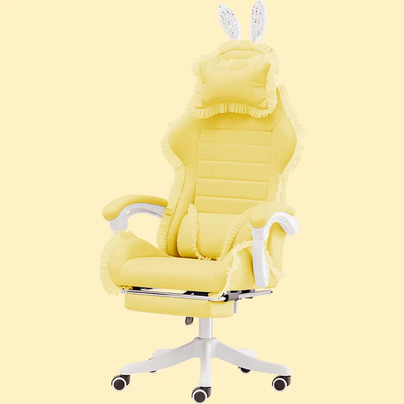 Steel and nylon gaming chair in a solid colour, available in yellow, green, pink or white with optional footrest