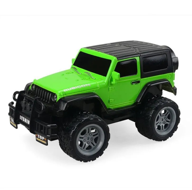 Children's plastic four-way remote control off-road car with flashing lights in green