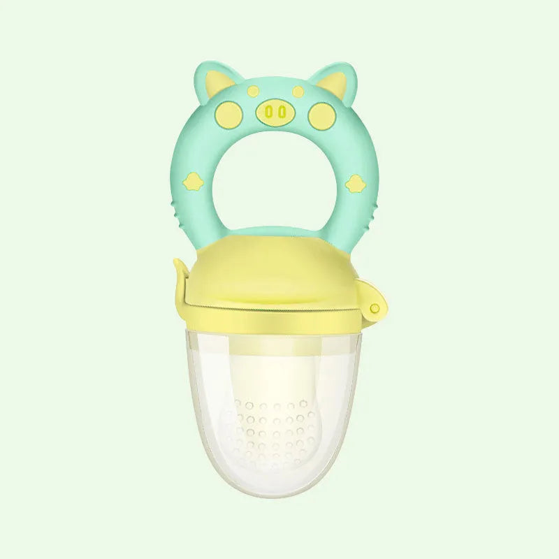 Blue, green, and pink silicone baby teethers showing single and triple mouthpiece styles