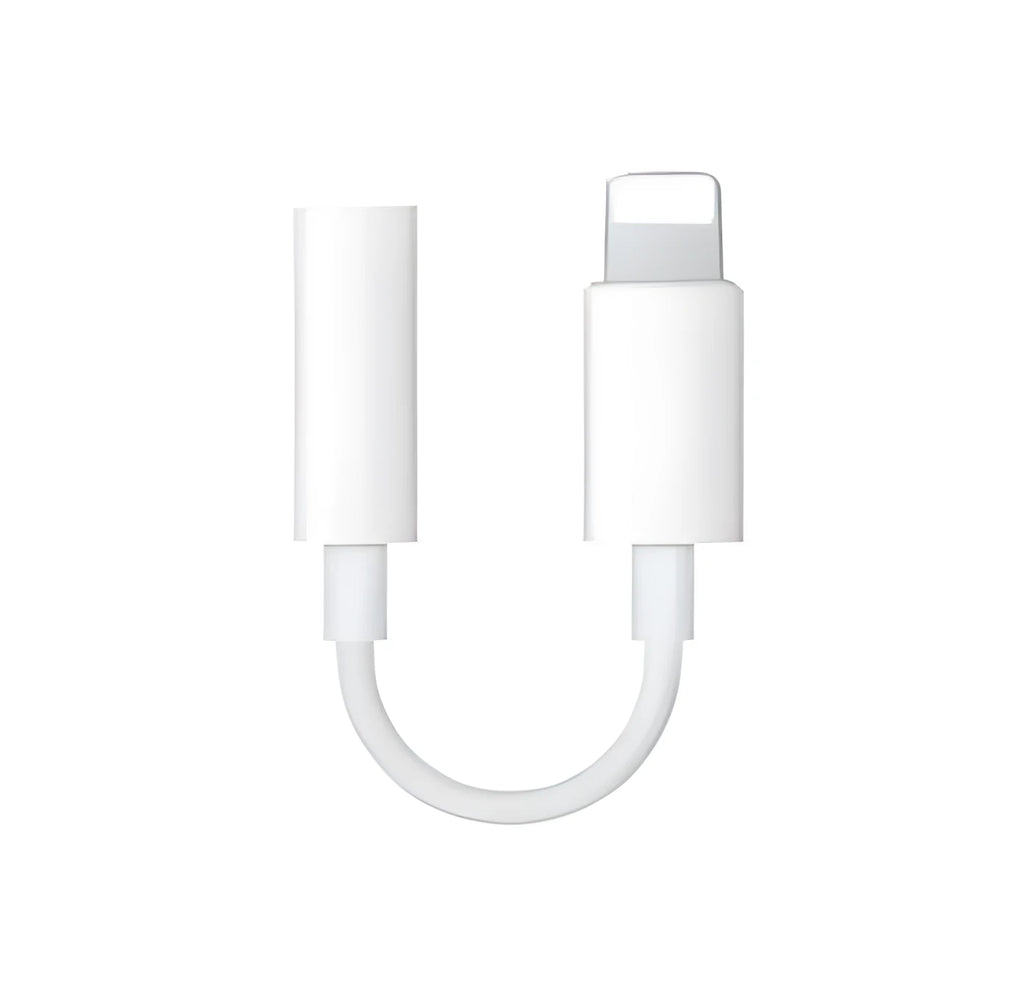White Lightning to 3.5mm audio adapter cable for iPhone, showing both connectors on a 0.2m TPU cable.