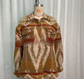 Women's retro woolen coat with Aztec print in Army Green, featuring loose fit and long sleeves