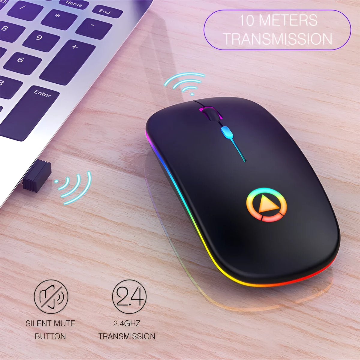 A2 wireless charging bluetooth mouse in matte black with scroll wheel and buttons