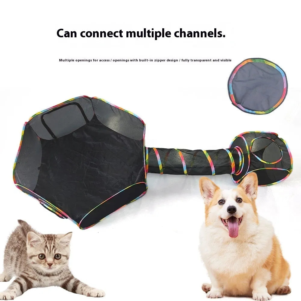 Foldable mesh cat roll cage showing hexagonal, long straight, square, tee, and tent style options