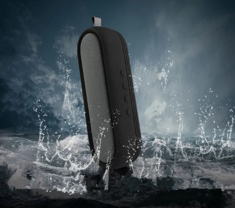 Portable wireless Bluetooth speaker dual 5W stereo IP65 waterproof black blue 21x6x5.5cm with protective case