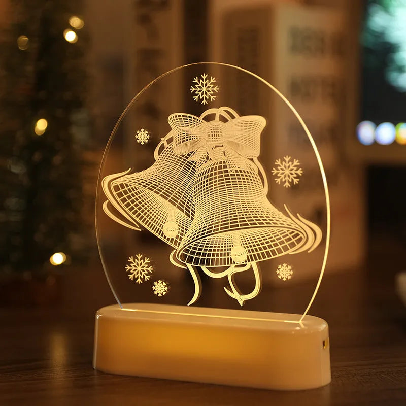 Warm white LED Christmas decoration light with 3D Santa Claus and tree design, battery or USB powered, 17.2cm x 13cm.