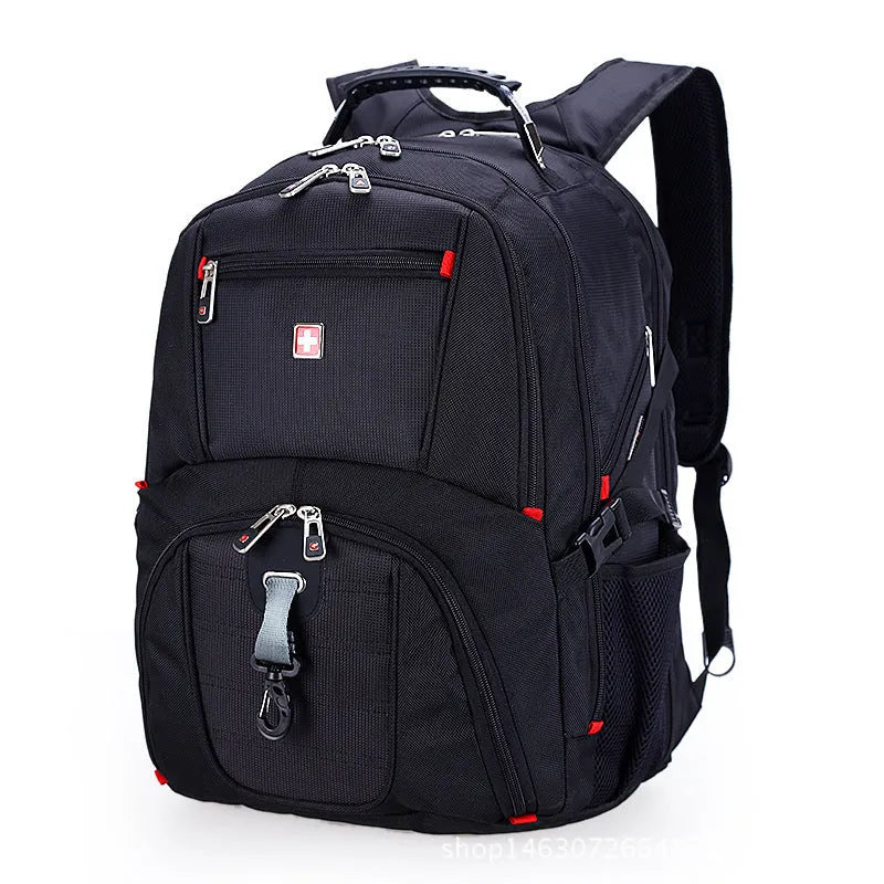 Large capacity black Oxford cloth computer backpack with 14-inch computer pocket and zip closure