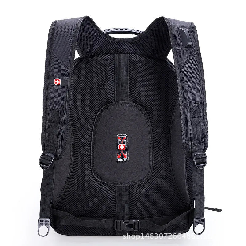 Large capacity black Oxford cloth computer backpack with 14-inch computer pocket and zip closure
