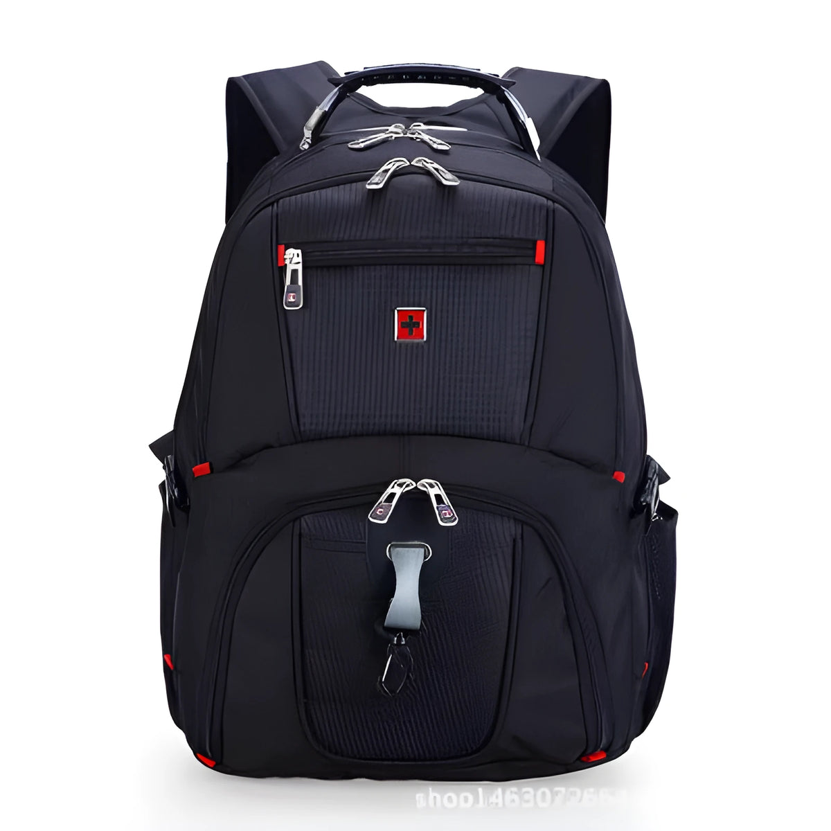 Large capacity black Oxford cloth computer backpack with 14-inch computer pocket and zip closure