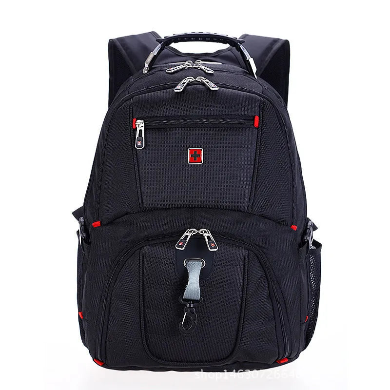 Large capacity black Oxford cloth computer backpack with 14-inch computer pocket and zip closure