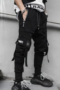 Men's black casual cone-type hip hop trousers, mid-waist, no belt, Asian sizing M-2XL