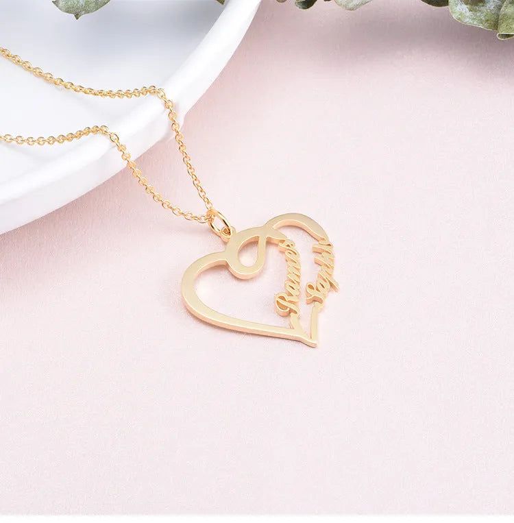 Custom heart shaped letter necklace in 925 silver with gold finish, 1mm pendant thickness