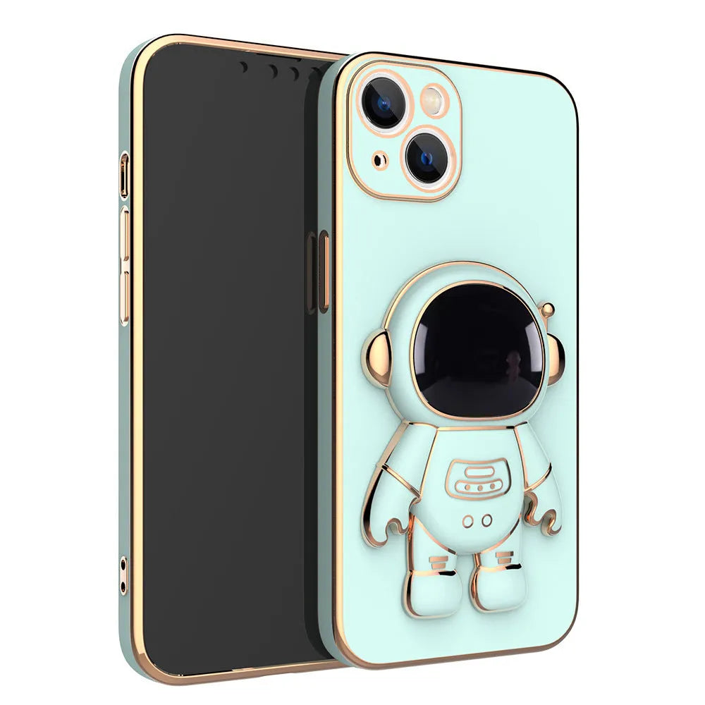 3D astronaut phone case with electroplating bracket for iPhone 13 Pro Max, TPU anti-drop back cover in black