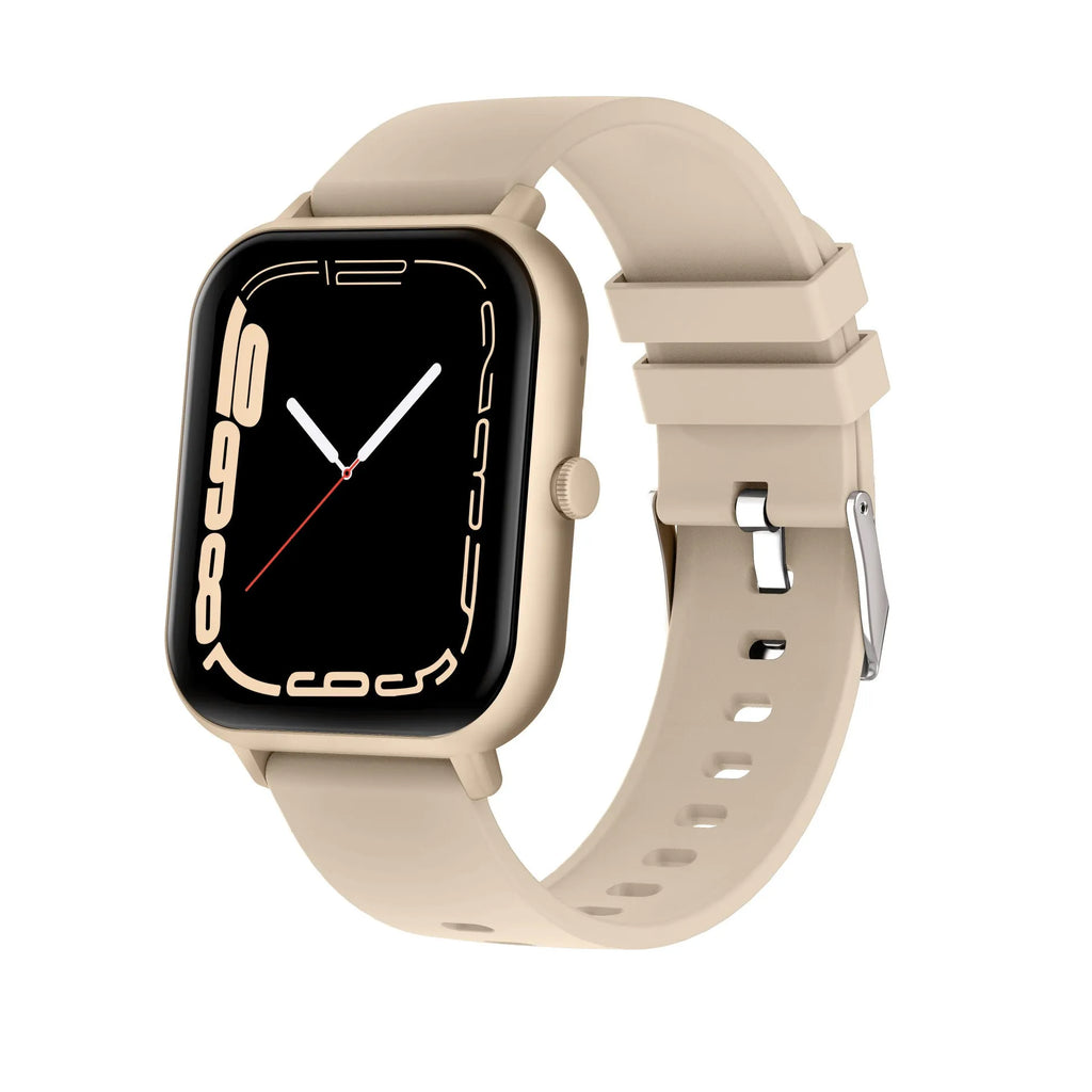 Bluetooth smart watch with heart rate monitor and AI voice control in black, silver grey, pink or khaki colours