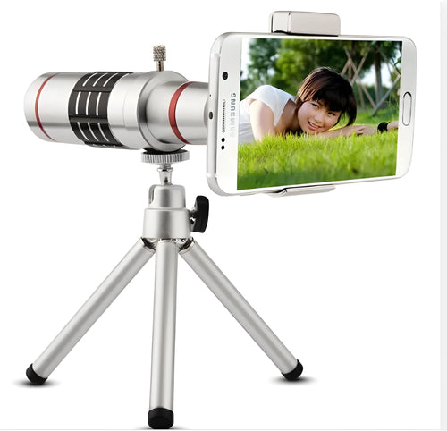 White 18x zoom optical telescope lens with 31mm diameter and black focus ring on neutral background