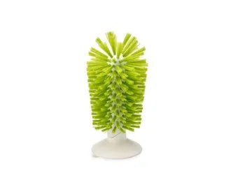 Grey rotating double-headed cup brush with suction cups for wall attachment