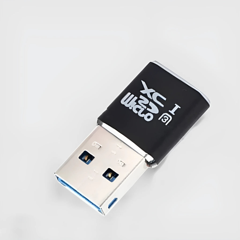 Black USB 3.0 memory card reader for SD, SDHC, and SDXC cards with UHS-I support