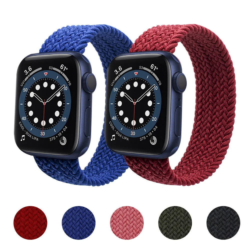 Apple Watch compatible nylon strap with woven recycled yarn construction and plastic buckle