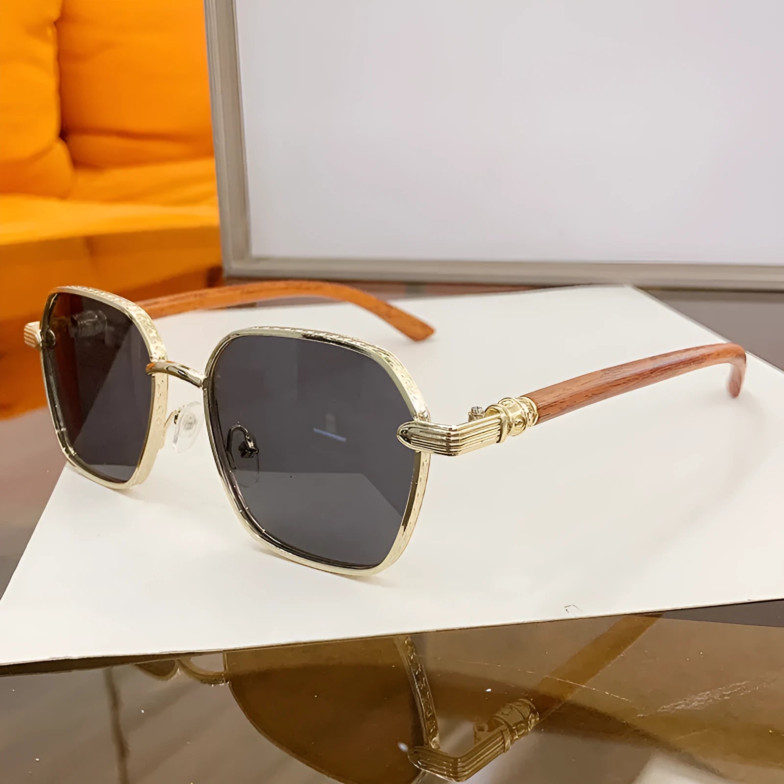 Women's frameless trim fashion glasses with gold alloy frame in double blue piece colour style
