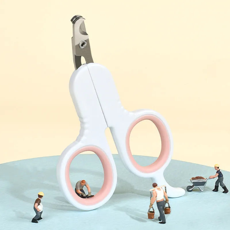 Grey professional pet nail clippers with curved tip and rubber-coated ergonomic handle