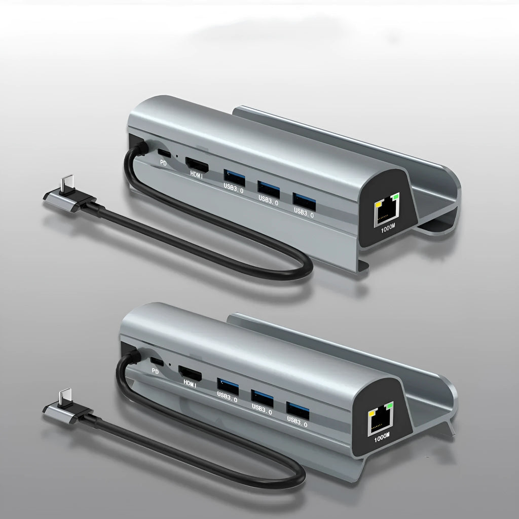 Black aluminium alloy 6-in-1 multifunctional docking station for Steam Deck with Type-C port