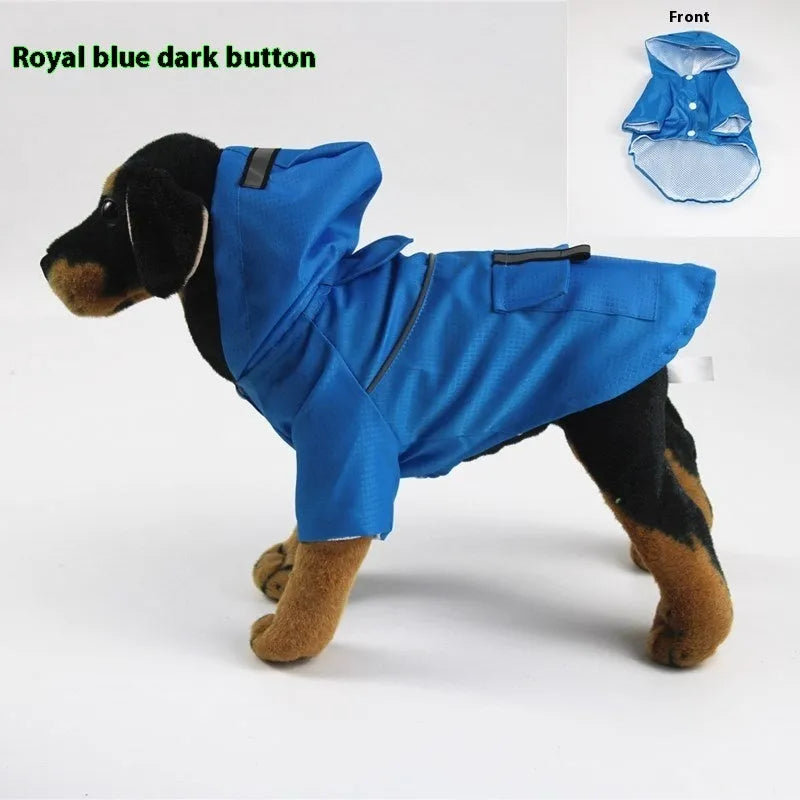 Polyester pet raincoat with night reflective stripe for cats and puppies, sizes S to XL