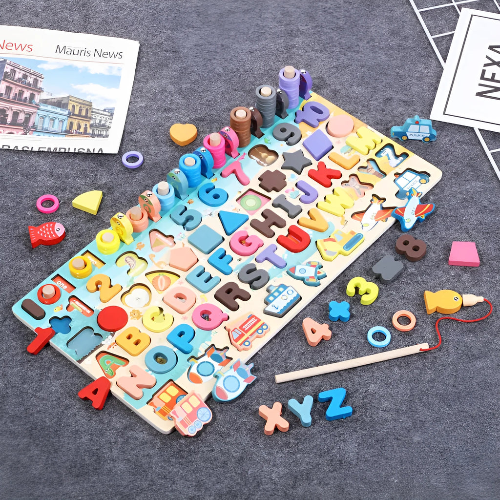Montessori wooden maths and fishing board, digital board colour, 22.2 x 45.2 x 6cm, for ages 1 to 3