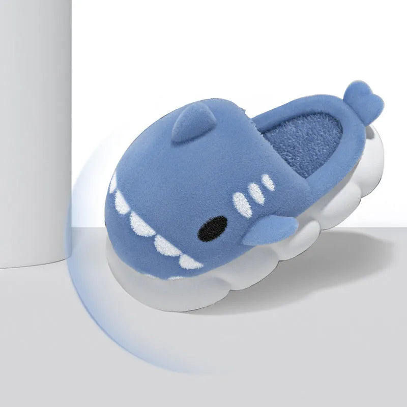 Shark slippers warm winter house shoes suede anti-skid indoor footwear with embroidery, available in multiple colours