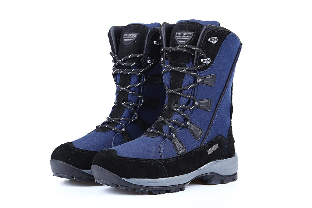 Women's mid-calf length thermal snow boots in genuine leather with round toe design