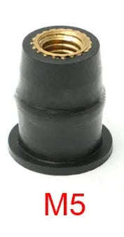 Black rubber motorcycle expansion well nuts with brass threads, set of 10 pieces in M4 M5 M6 sizes.
