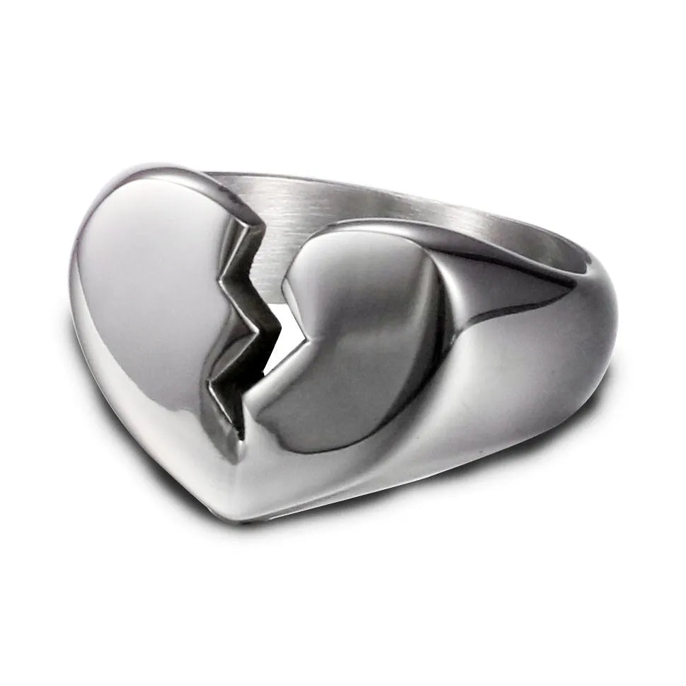 Heart-shaped polished titanium steel ring with Guanyin and auspicious clouds, unisex, sizes 5-10