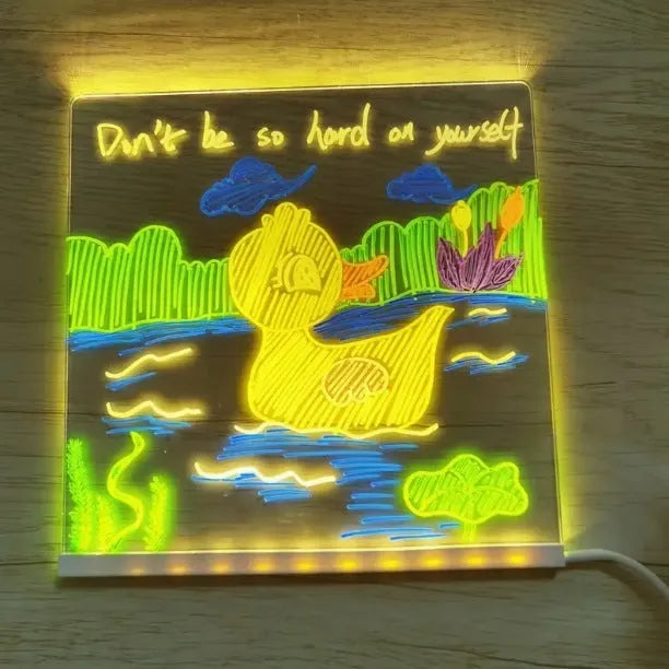 Large LED note board with coloured illumination, PVC housing, and pen set in 15x15cm, 20x20cm, or 30x20cm sizes