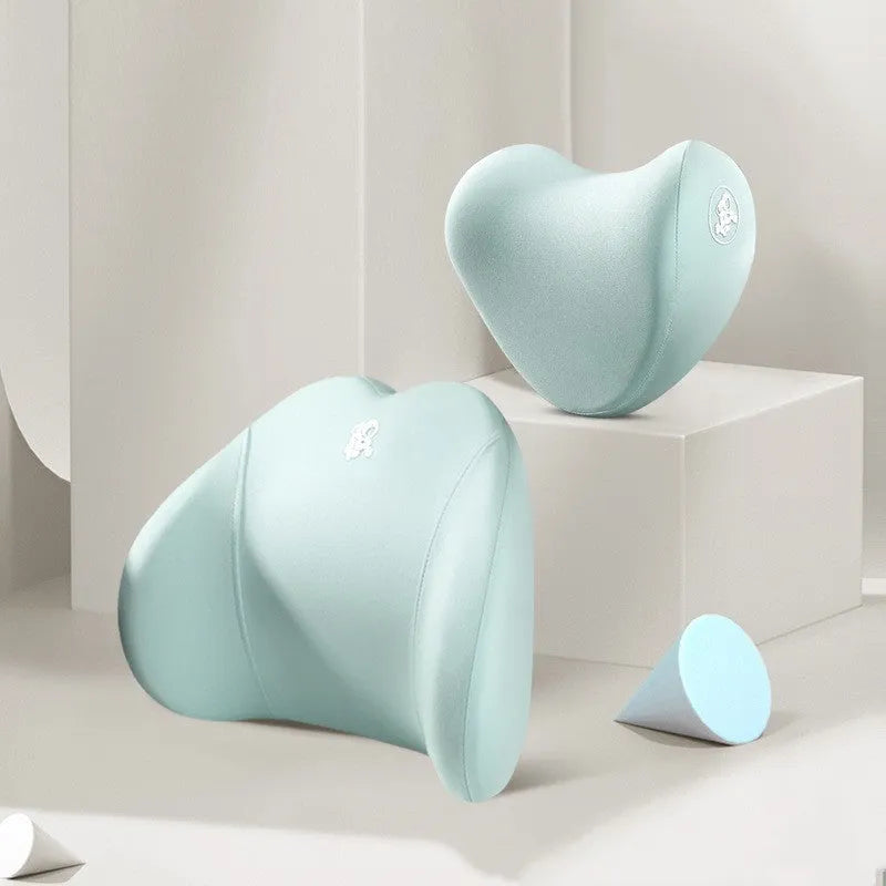 Heart-shaped car pillow set with headrest and lumbar support pillows in multiple colour options