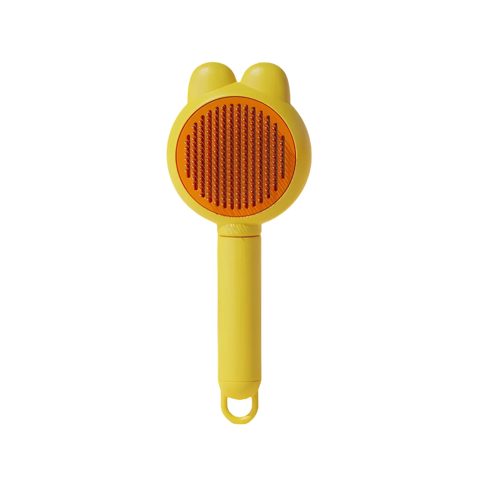 Self-cleaning pet grooming brush with release button in four colour options