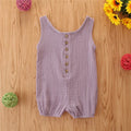 Cotton and linen sleeveless baby romper in solid colour, summer pullover style for girls.