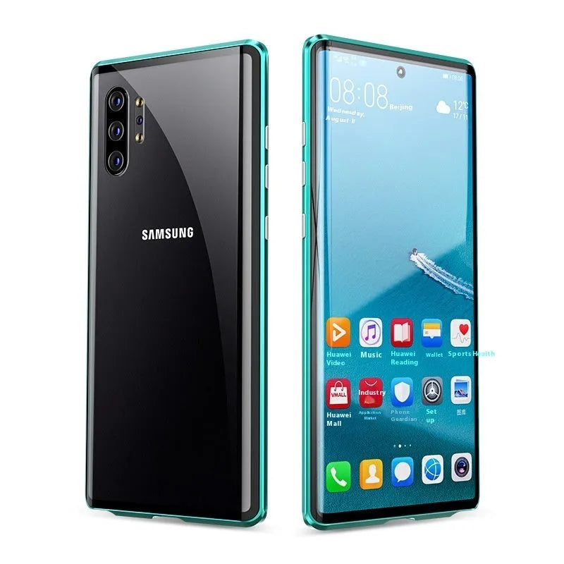 Double-sided glass metal phone case for Samsung S22 Ultra S22 Plus S21 in black green silver red blue purple gold
