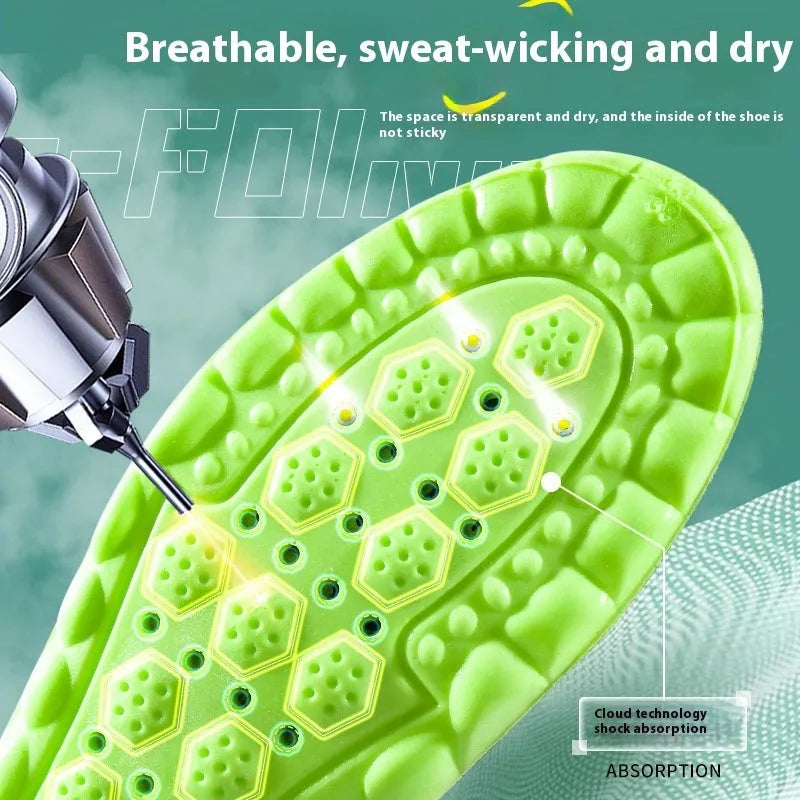 Green PU sports insoles with air cushion shock absorption and thickened massage design