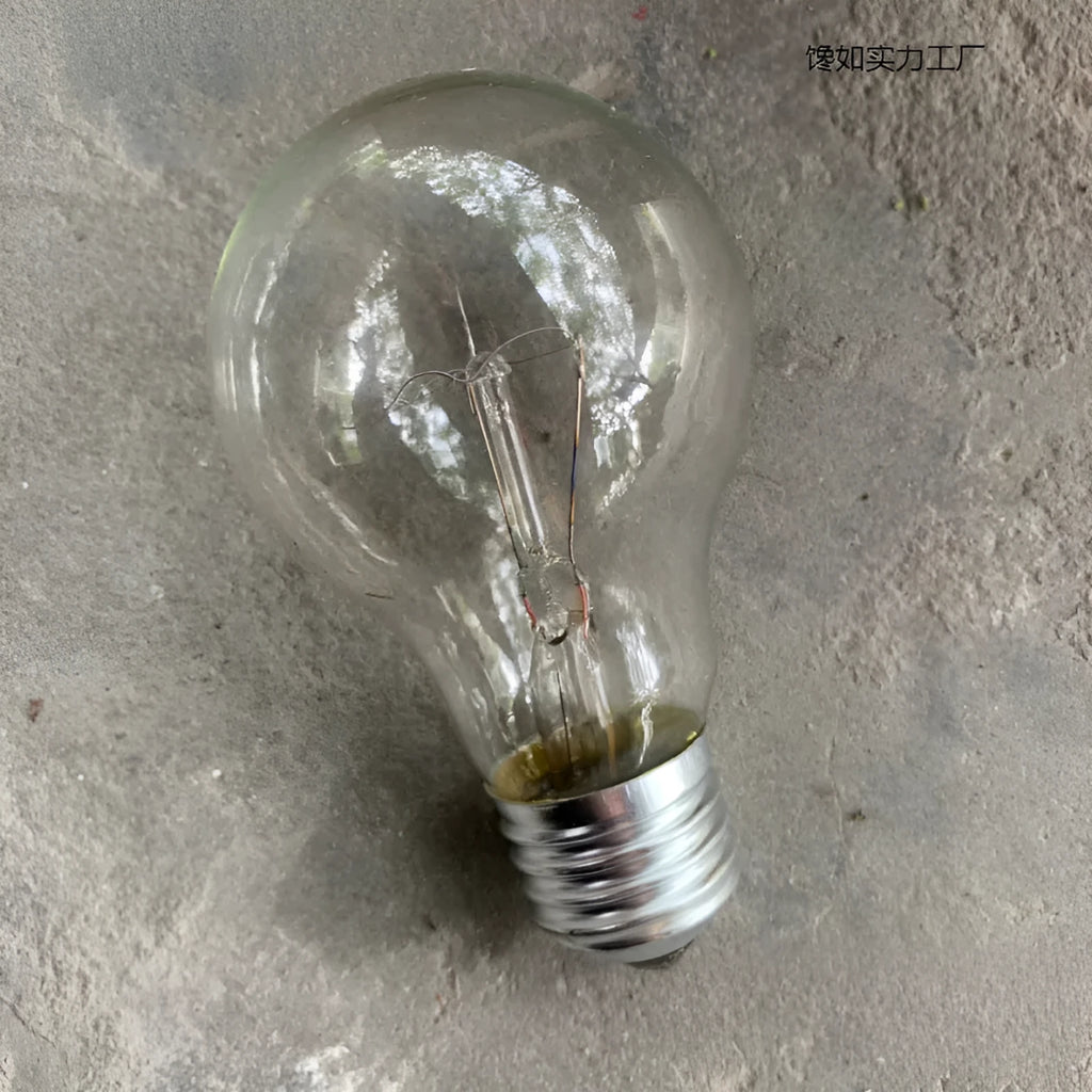 Tungsten incandescent household bulb with E27 screw base, clear glass, and visible filament