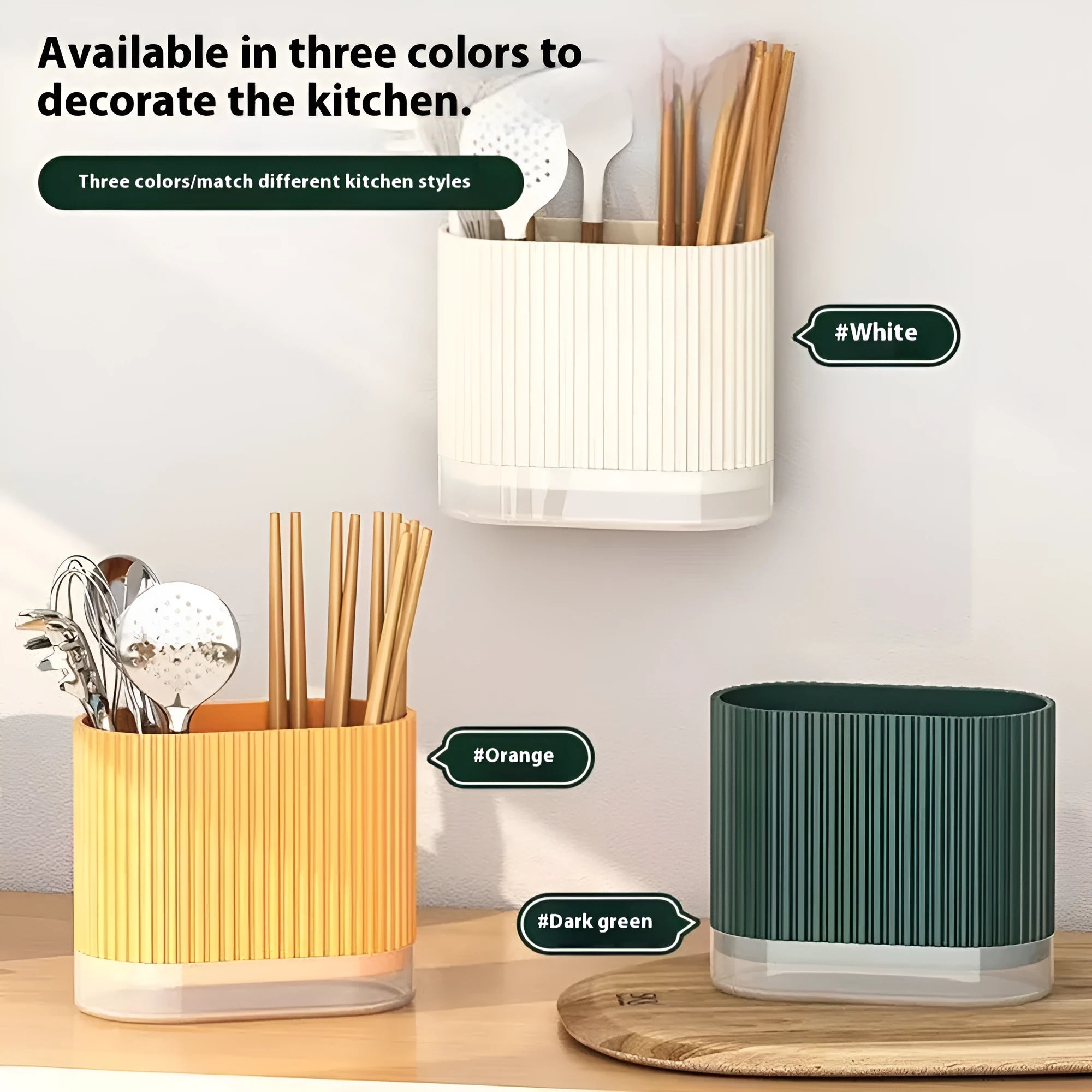 Cross-border drain plastic chopsticks tube wall organiser with spoon basket in modern simple style