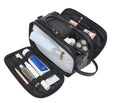 Men's solid-colour PU toiletry bag for travel storage of cosmetics and grooming essentials.