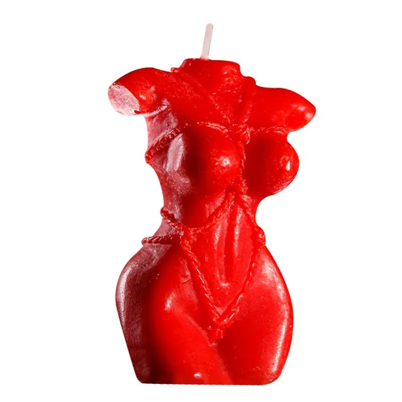 Smsexy low temperature fragrance candle in a bikini shape, available in rose red, spring pink, and lilac purple colours.