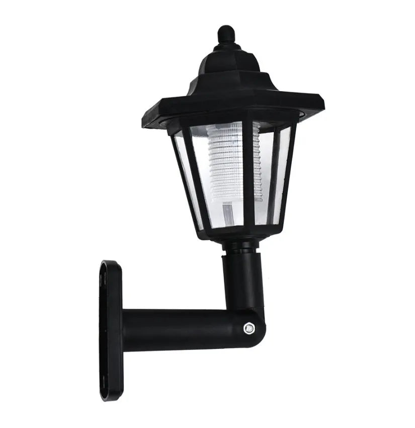 Black hexagonal solar wall lamp with monocrystal panel for outdoor garden lighting