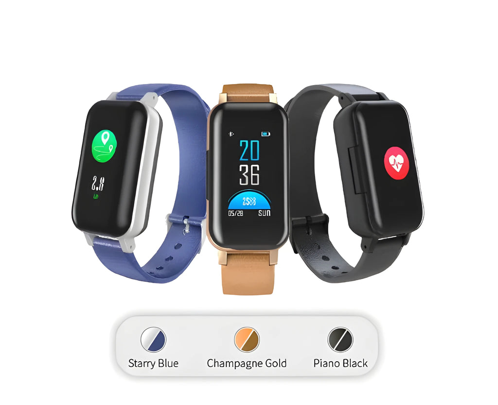 Intelligent environment smart bracelet with 0.96 inch colour display on a wrist, in black, with tentacle style band
