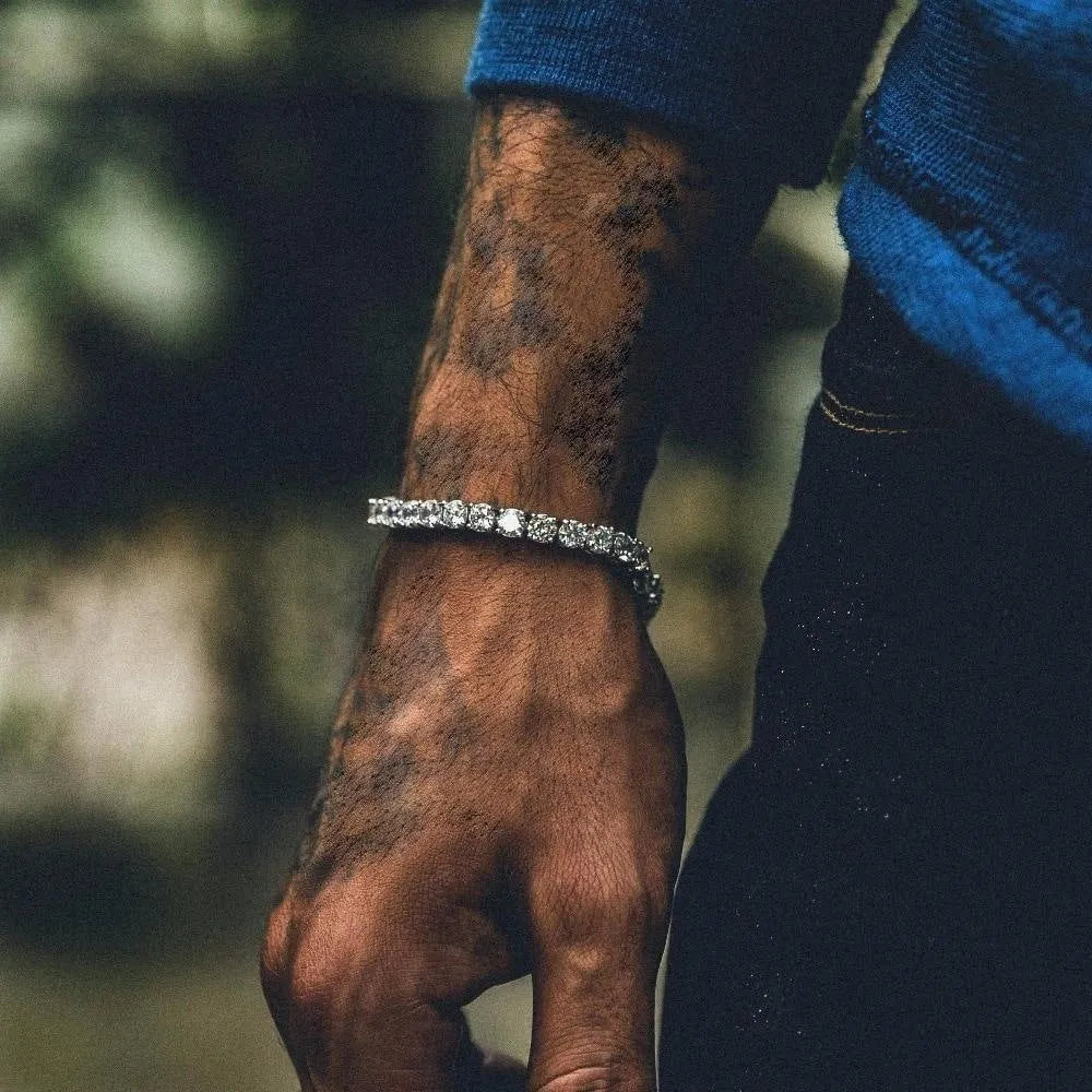 Men's hip hop bracelet with single row iced out rhinestones chain bling design in geometric styling
