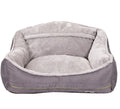 Grey dog sofa bed with raised edges and polyester cover, shown in XL size