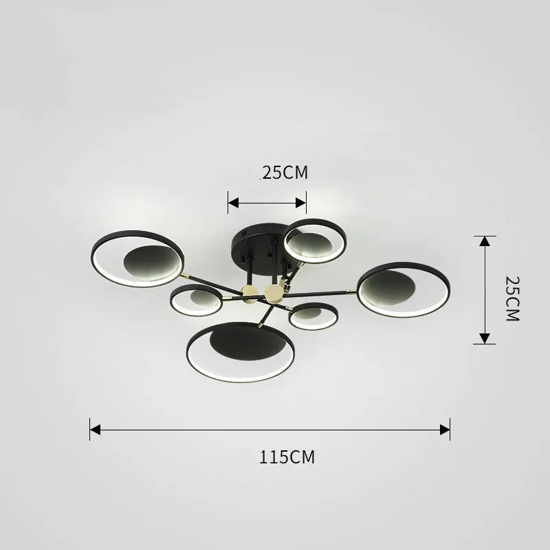 LED glass ceiling light with 4, 6 or 8 head caps, three colour light options, 720mm dimensions and 0.5m adjustable height