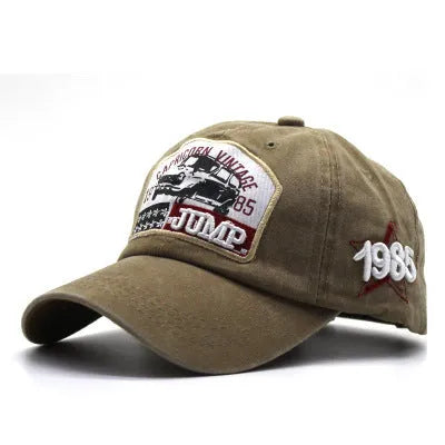 Alphabet embroidered baseball cap in cotton with 13cm height and 7cm brim, six colours available including Army Green and Khaki