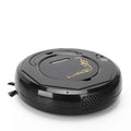 Blue robotic floor vacuum cleaner with dust box on hard wooden flooring